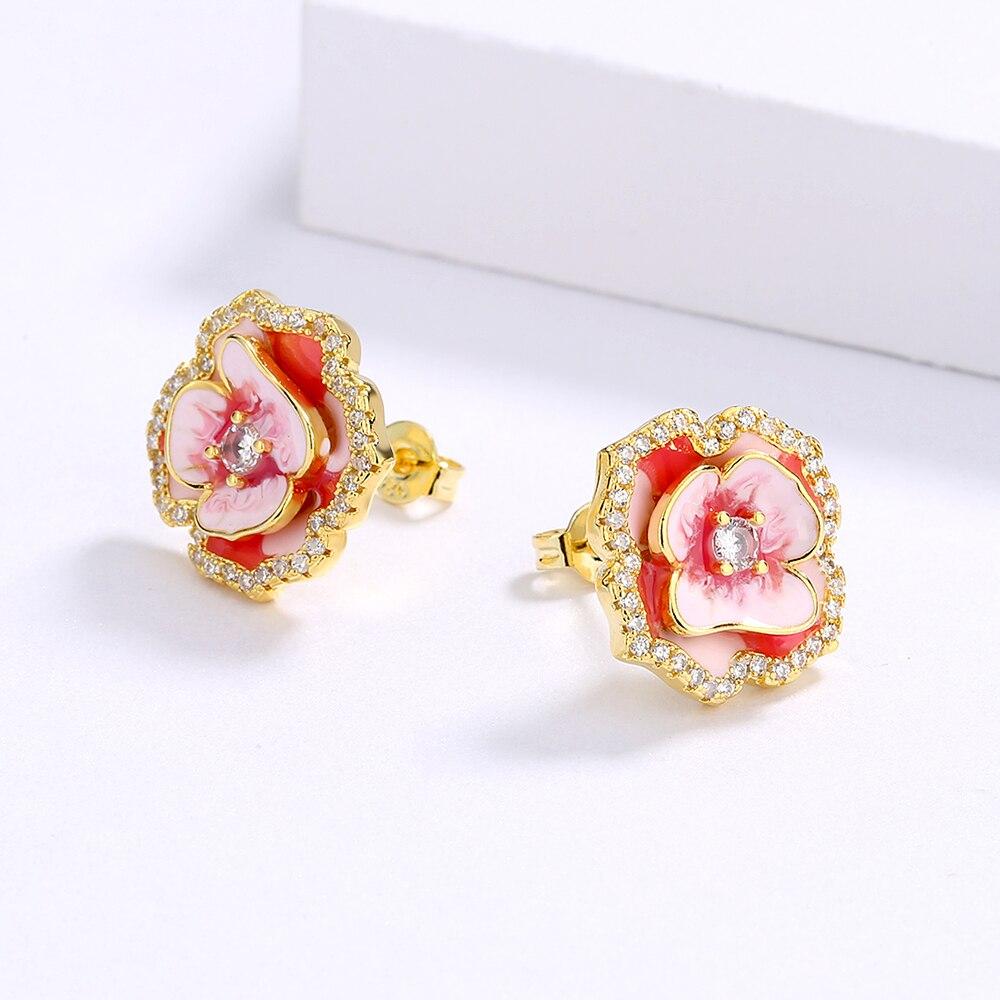 Модное кольцо для женщин, серьги с розовым эпоксидным цветком, элегантные женские вечерние украшения, эмаль ручной работы, женский рождественский подарок