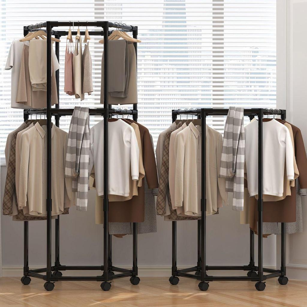 Hexagonal Rotating Indoor Clothes Drying Rack - Multi-Functional & Movable Floor-Standing Shelf