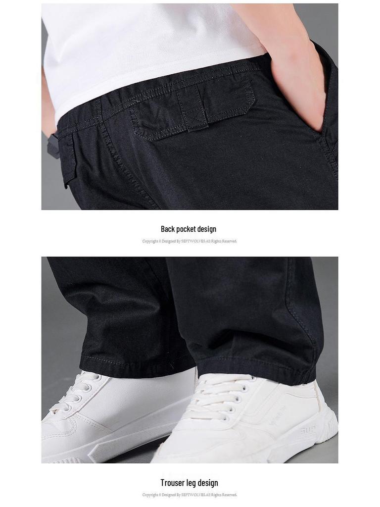 Men's Pure Cotton Cargo Pants - Loose Fit, Straight Leg, Plus Size, Spring/Autumn Style