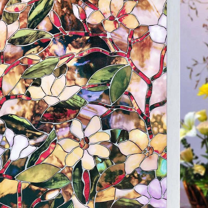 2/3 м Цветочная оконная пленка Виниловая непрозрачная стеклянная пленка Защита конфиденциальности Стеклянные 3D-наклейки Витражные стеклянные пленки Украшение дома