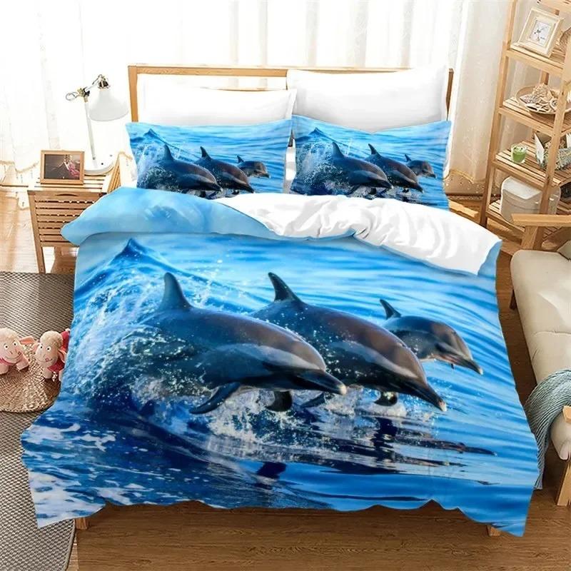 Dolphin Ocean Animal Bedding Set Boys Girls Twin Queen Size Duvet Cover Pillowcase Bed Boys Adult Home Textileextile