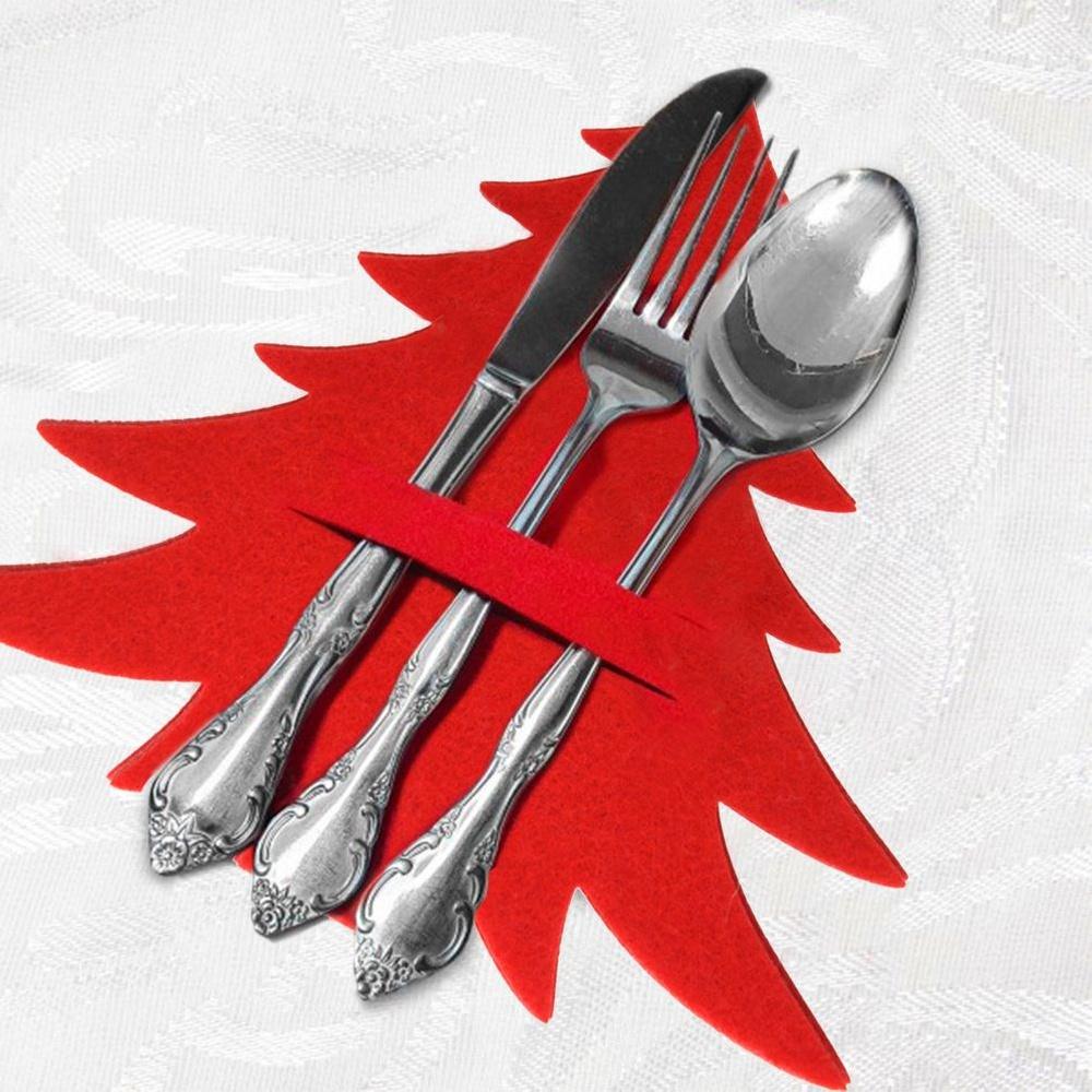 Felt Christmas Tree Cutlery Holders 4-Pack Red