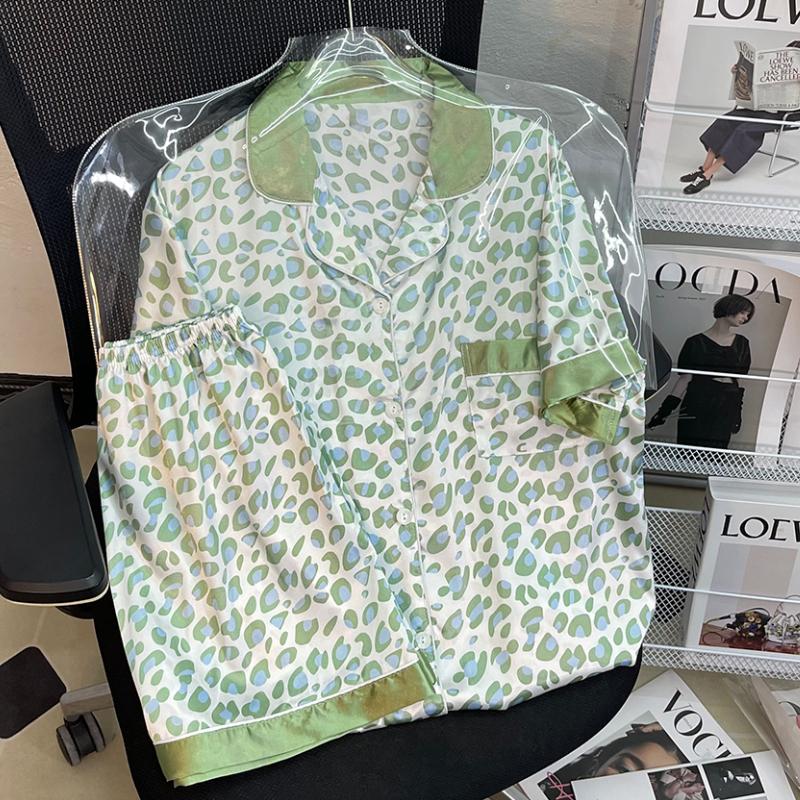 Летняя новая женская милая атласная пижама с цветочным принтом, короткий рукав + брюки, женская милая домашняя одежда, повседневная одежда