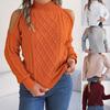 Women's Knitted Sweater Autumn/Winter Top Casual Cable-Knit Off-Shoulder Half-High Neck Long-Sleeved Pullover Women's Wear