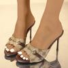 Роскошные женские босоножки на высоком каблуке с металлической пряжкой, брендовые модные вышитые тапочки, сексуальные туфли на тонком каблуке для вечеринок для женщин больших размеров