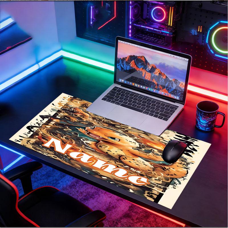 Custom Name Personalized Charizard VS Blastoise Pattern Mousepad, Laptop PC Desk Mat, Decorative Desk Mat for Home Keyboard Pad Gift