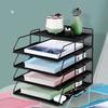 4-Tier Office Storage Rack with Pen Holder Metal Mesh Desktop Organizer File Stand File
