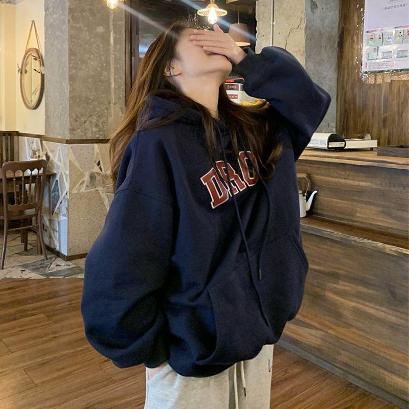Womens Hooded Sweatshirt Fleece Lined Thick Casual Loose Lazy Style Top 2026 Fall