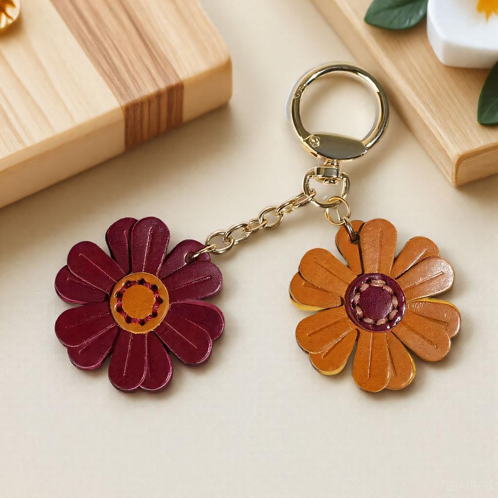 Cute Little Daisy Keychain Pendant PU Leather Pendant Cartoon Chrysanthemum Bag Accessories