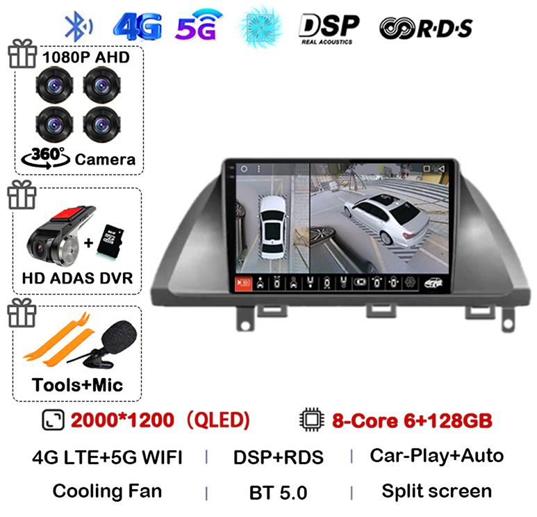 Android 14 Автомобильный Carplay для Honda Odyssey 2005 - 2010 Экран Автомагнитола Стерео GPS Навигация Мультимедийный Видеоплеер WIFI 4G DSP