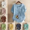 Women's Fashion Dog Flowers Prined Short Sleeve T-shirt Loose Cotton Shirt Casual Loose Summer Blouse Tops Plus Size