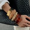 SHIXIN New Fashion Brown Thick Resin Acrylic Wide Bangle Bracelet for Women Punk Geometric Irregular Metal Spring Open Bangles
