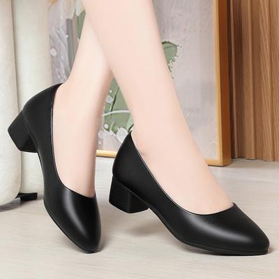 Jiuzhan толстый каблук мягкая подошва рабочая обувь женская черная рабочая женская обувь профессиональная рабочая для поездок женская кожаная обувь большой размер одинарная обувь