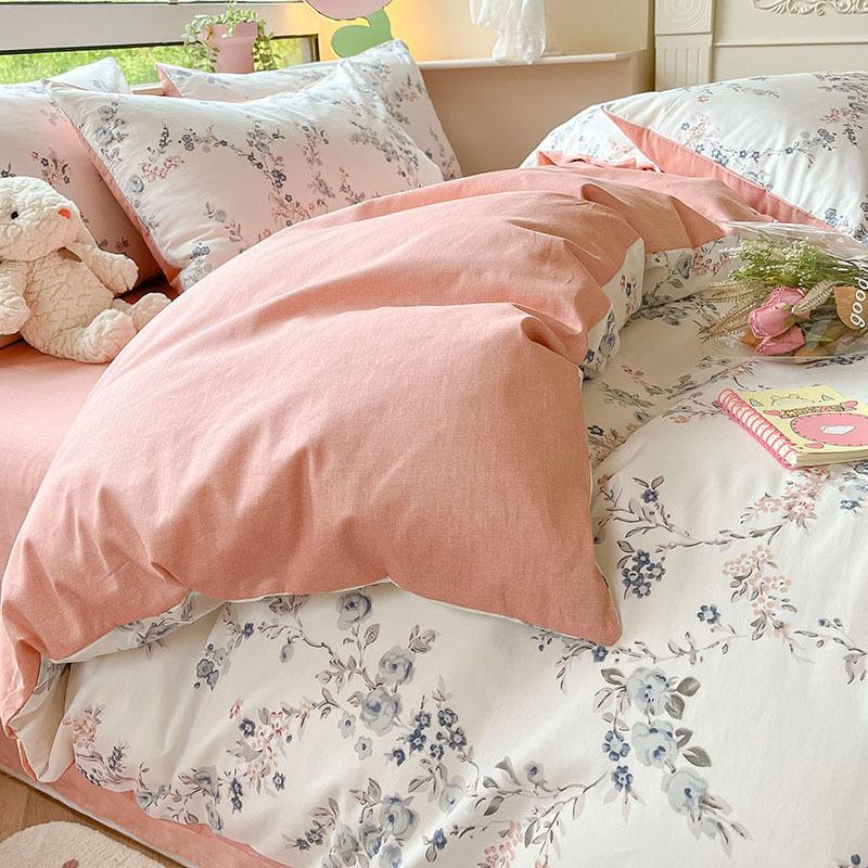Небольшой комплект из четырех предметов из чистого хлопка с цветочным принтом, хлопковые пододеяльники с девчачьим сердцем, простыни для студентов, односпальная кровать в общежитии, комплект из трех пододеяльников