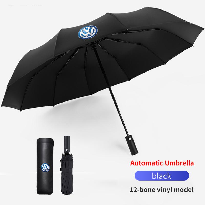 VFHJQ1 12 Bone Car Logo Reinforce Black Glue Cloth Auto Fold Umbrella For Volkswagen VW Scirocco Jetta Beetle Golf 4 5 6 Passat Polo B5