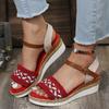 Direct Sales Summer New One-word Tape Weaving Color Large Size Wedge Heel Platform Women's Sandals