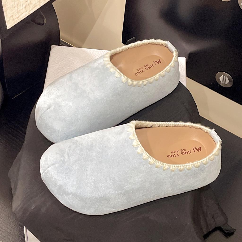 Fashion Thick-soled Heightening Fluffy Slippers for Women's Outer Wear 2025 Autumn and Winter New Baotou Casual Birken Warm Baotou Drag