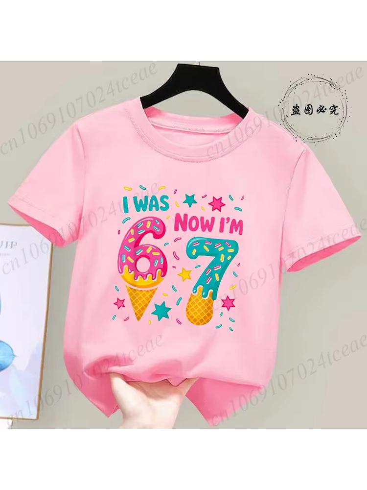 Kids I Was 6 Now Im 7 Birthday TShirt Soft Cotton Crew Neck Cute Party Wear for Boys Girlsdf0042
