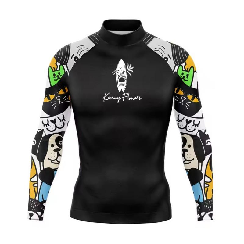 Mens Basic Long Sleeve Surf Shirt Anti-chafe Sun Protection Stretch Slim Fit Snorkeling Swimming
