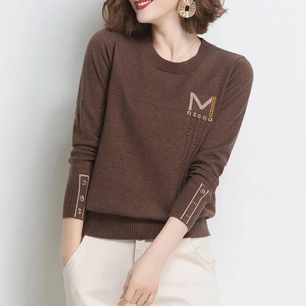 WTEMPO Женские вязаные пуловеры на весну и осень, универсальные однотонные свитера с длинными рукавами, топы с круглым вырезом, джемперы, трикотаж