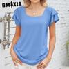 Women's Fashion Casual Solid Color Print Short Sleeve Square Collar Blouses & Shirts