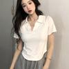 Women's Summer Slim Fit Korean-Style Polo T-Shirt with Ice Silk and Irregular Hem