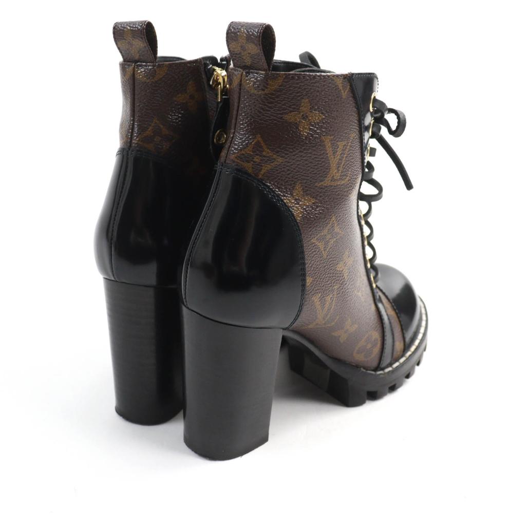 Excellent LOUIS VUITTON Ankle boots Lace Up Brown black Monogram canvas Women 35 Used