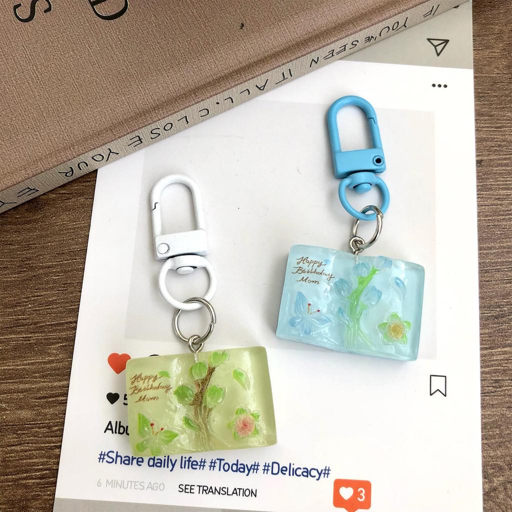 Cartoon Butterfly Flower Book Pendant Keychain Cute Resin Charm For Keys Bags Gift Decorative Accessory