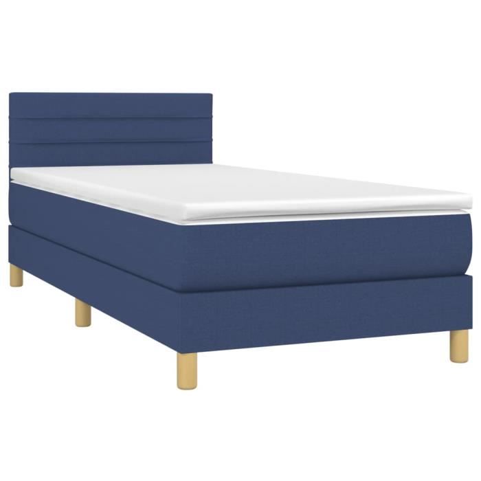 3140663 vidaXL Lit à sommier tapissier avec matelas Bleu 90x190 cm Tissu