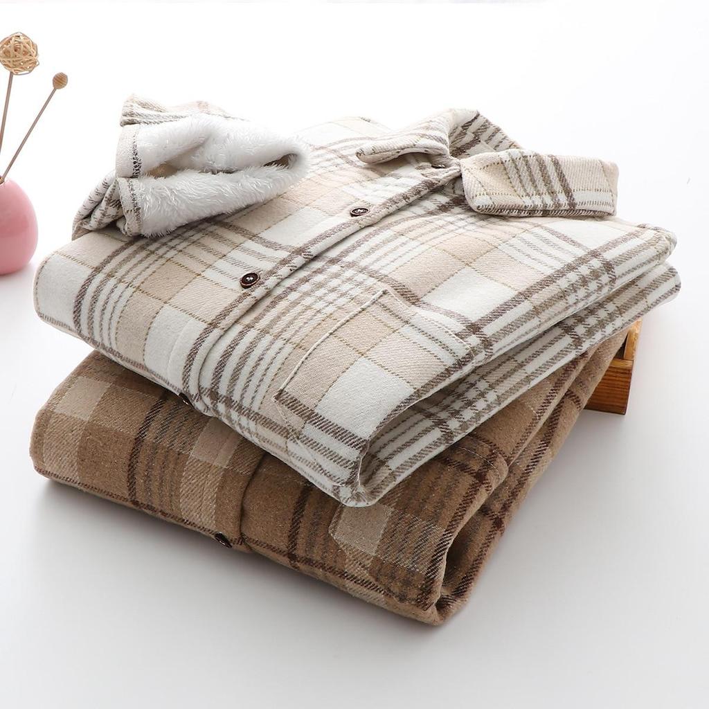 Fashion Thick Velvet Plaid Shirts Women Winter Keep Warm Blouses and Tops New Casual Slim Female Clothes Outwear