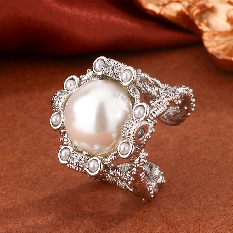 Элегантное кольцо для женщин, жемчужные модные вечерние украшения, женские свадебные украшения с регулируемым отверстием, парные кольца