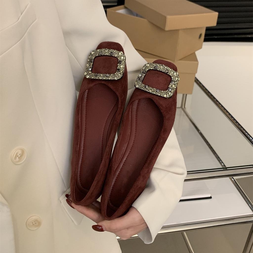 Туфли женские с открытым носком и глубоким вырезом со стразами весна-осень 2025 года, новая корейская версия, французская темпераментная фея с юбкой, вечерние туфли на плоской подошве