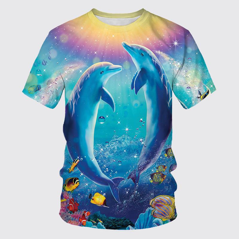 Летние футболки с дельфинами, симпатичные морские животные, 3D-принт, уличная одежда для мужчин и женщин, повседневная мода, большие футболки, детские футболки, топы, одежда