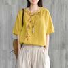 Embroidered Cotton and Linen Women's Summer Loose  Retro Round Neck Short-sleeved T-shirt Top Women