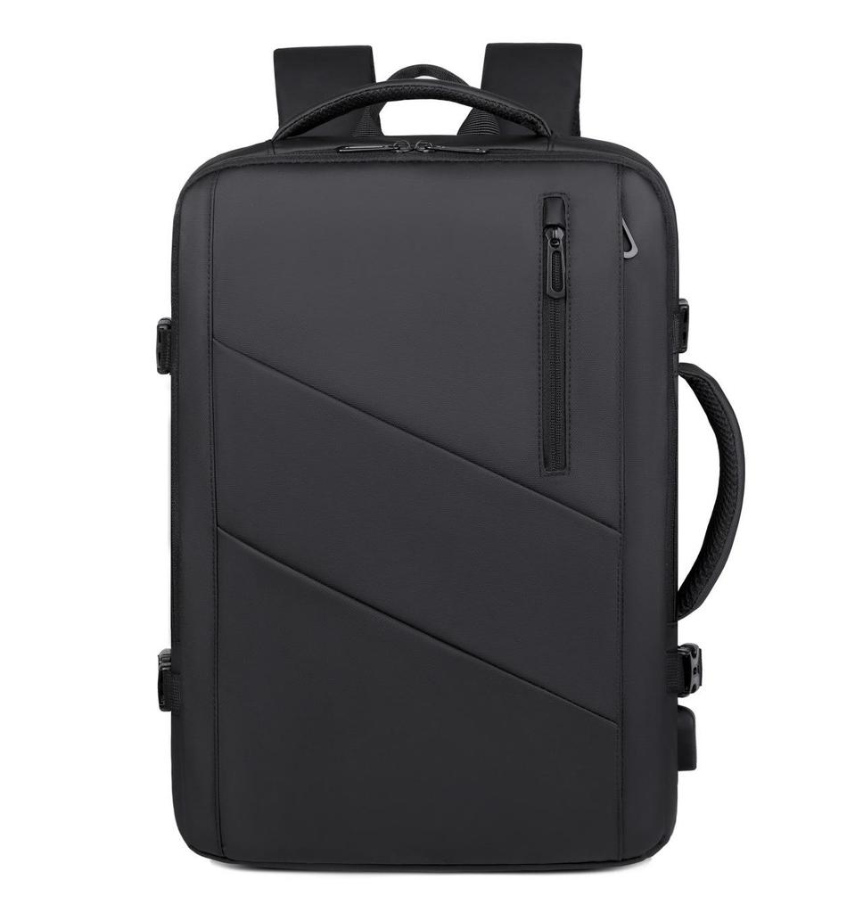 Expandable USB Business Backpack: Water-Repellent, Large Capacity, Leather Film for Men's Commute & Travel