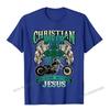 Christian Biker I Ride With Jesus Religious Back Motorcycle Premium TShirt Camisas Unisex Printed Tops Shirt For Unisex Cotton