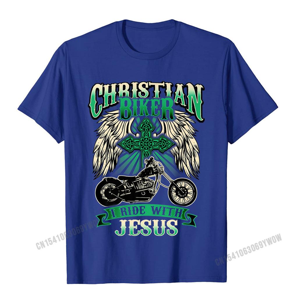 Christian Biker I Ride With Jesus Religious Back Motorcycle Premium TShirt Camisas Unisex Printed Tops Shirt For Unisex Cotton