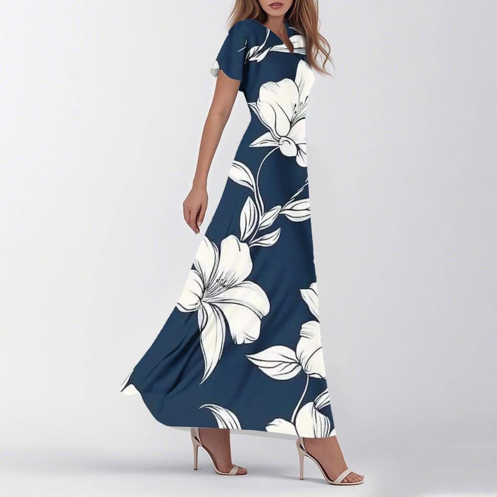 Женское летнее повседневное модное ретро-платье с цветочным принтом и коротким рукавом