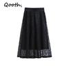 Women Elegant A Line Lace Skirt Tulle Wide Hem Mid Length Elastic Waist Casual Skirt QT2664