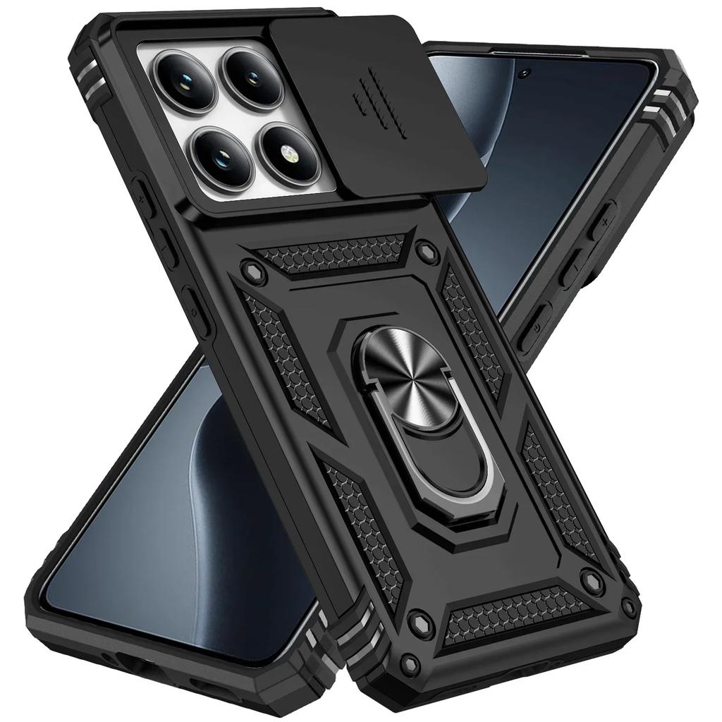 For Xiaomi Redmi Note 14 Pro 4G 5G Case Car Magnetic Ring Stand Slide Camera Lens Armor Shockproof Cover For Note 14 4G 5G Funda