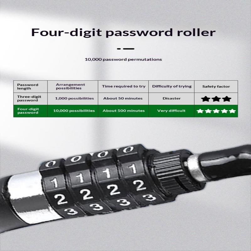 Motorcycle Bicycle Anti-Theft Chain 4-Digit Password Combination Helmet Lock Safety Portable Cable Lock Durable Wire Rope