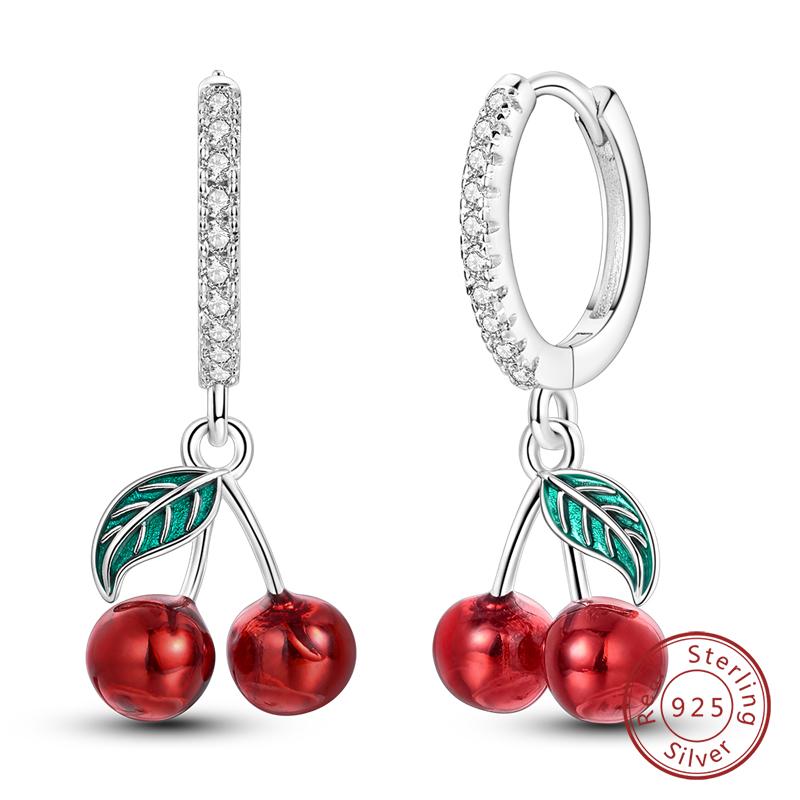 New 925 Silver Hoop Earrings Bow Strawberry Cherry Cream Sunflower Hoop Earrings For Women Fashion Party Jewelry Gift