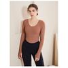 Ribbed Nude Slimming Yoga Suit Long Sleeved Women's Chest Cushion U-neck Outerwear Running Fitness Top