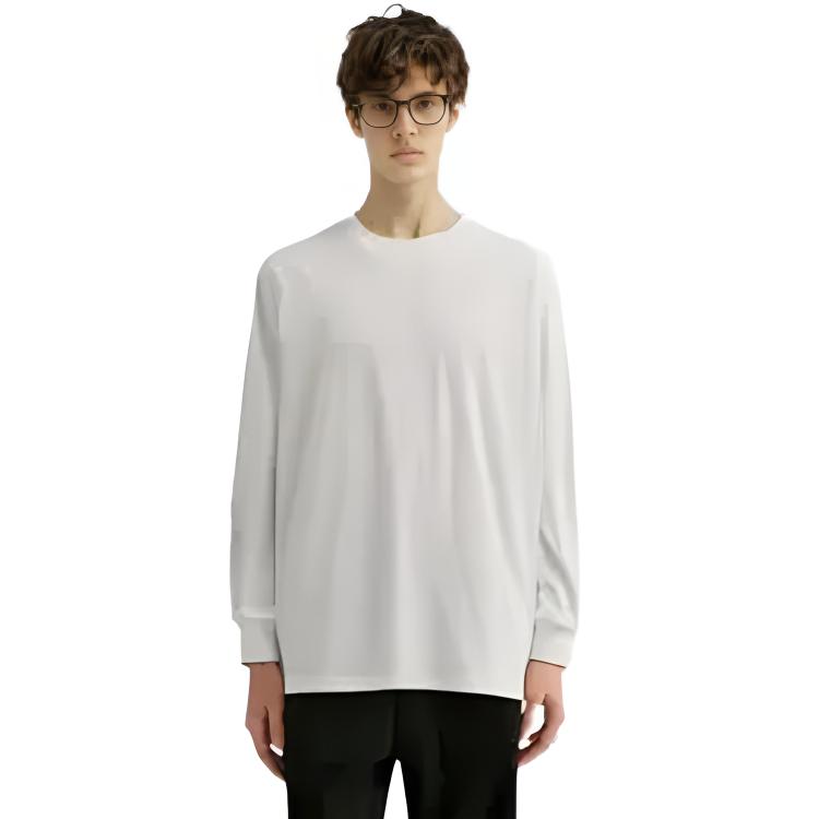 Uniqlo Однотонная свободная футболка с длинным рукавом Мужские топы Белый 460319-00