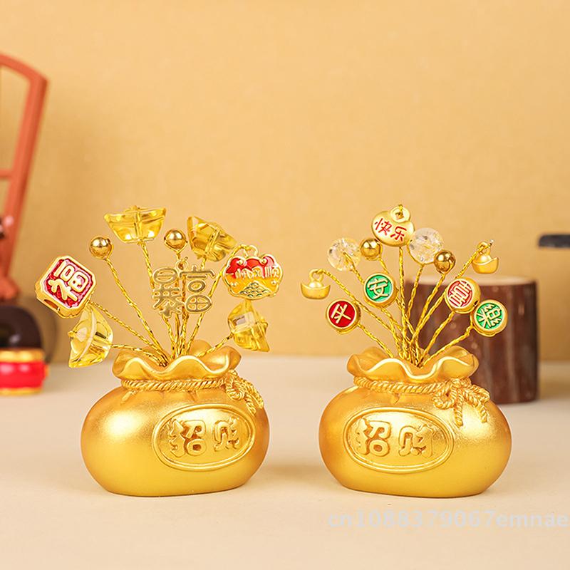Chinese NewYear Money Tree God Feng Shui Fa Cai Lucky Fortune Miniature Desktop Car Ornament for Home Spring Festival Decoration