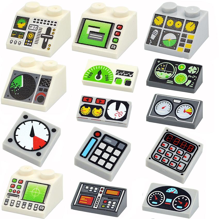 Slope Printed Roof Tile 1x2 2x3 1x1 Bricks Meter Dash Board Control Center Smooth Building Blocks Compatible 85984 3039