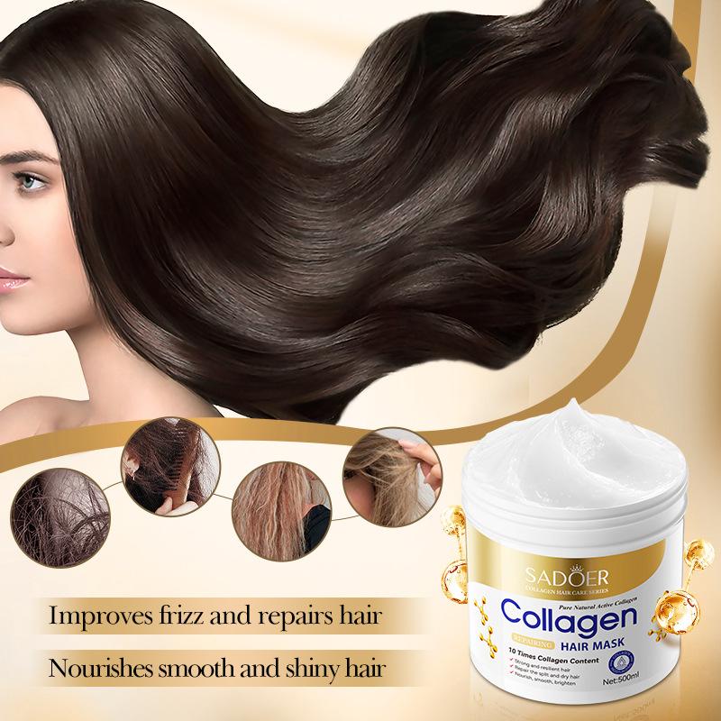 Маска для разглаживания волос Collagen Smooth Hair Mask 500 мл SADOER Питательный пушистый кондиционер