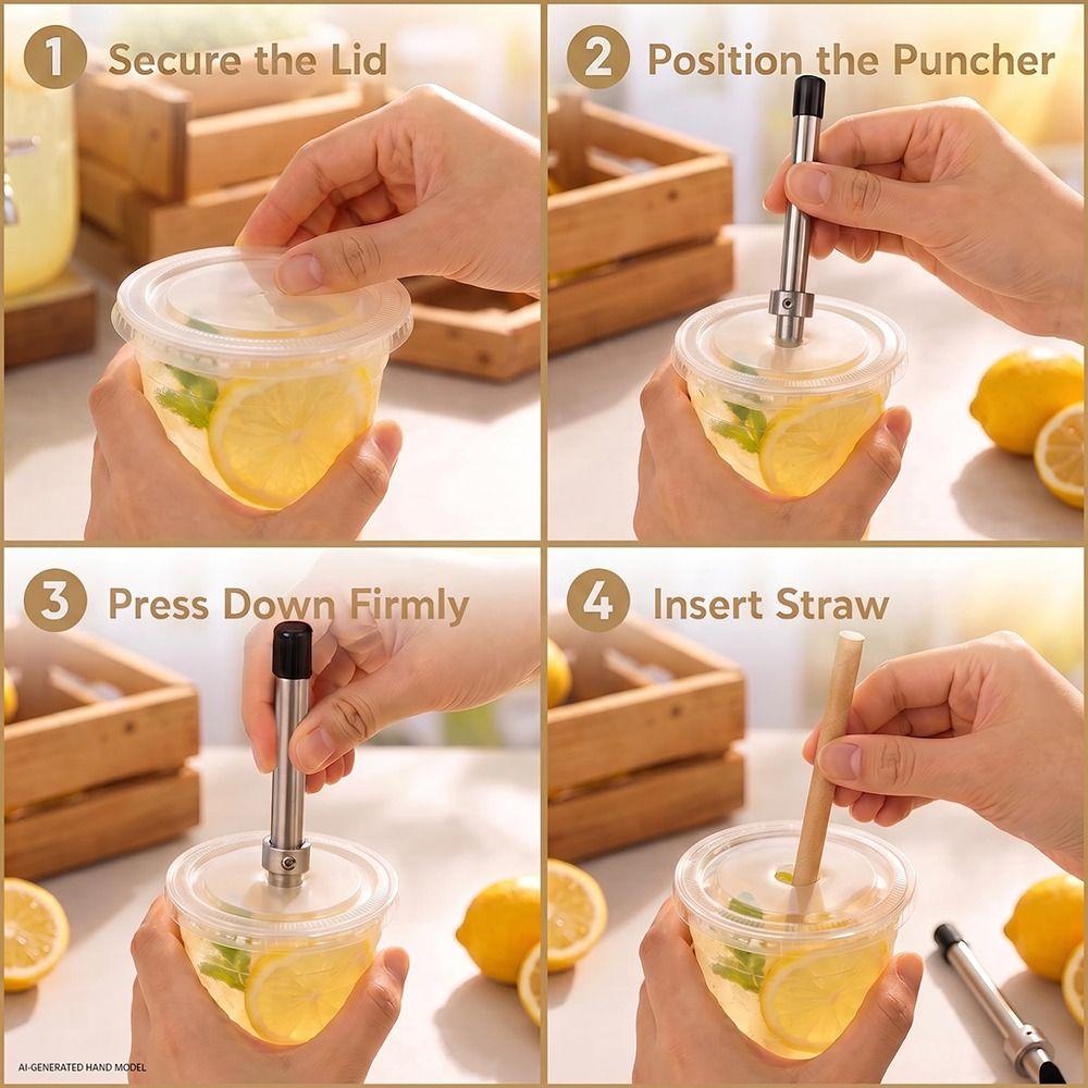 Reusable Straw Hole Puncher Stainless Steel Drink Lid Puncher Lemonade Cup Punch Bubble Tea Cups