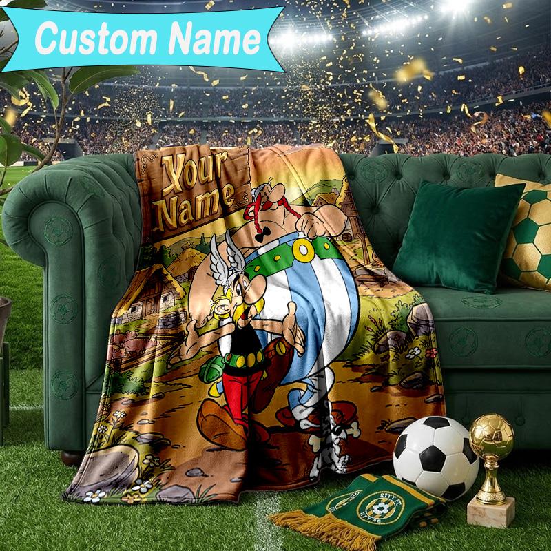 Custom Name Blanket Asterix Friends Blanket Bedding Blanket for Travel, Camping, Living Rooms, Offices, Sofas, Fan Christmas gift