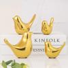 Ceramic Golden Blessing Birds Figurine for Home Decor | Living Room, Bedroom, Office Desk, Cabinets - (Pack of 4, Golden)